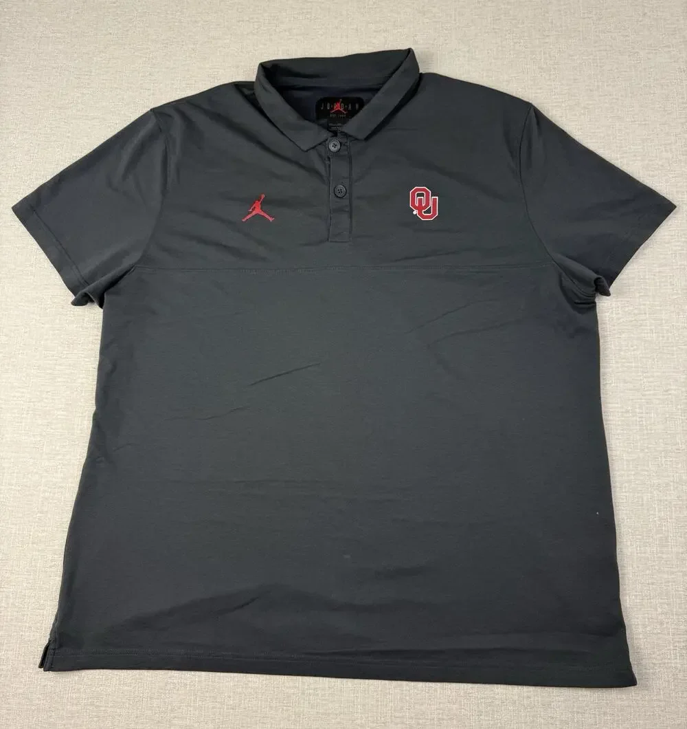 Jordan OU Sooners Polo Shirt Men’s 2XL Gray Jumpman Dri-FIT Oklahoma University
